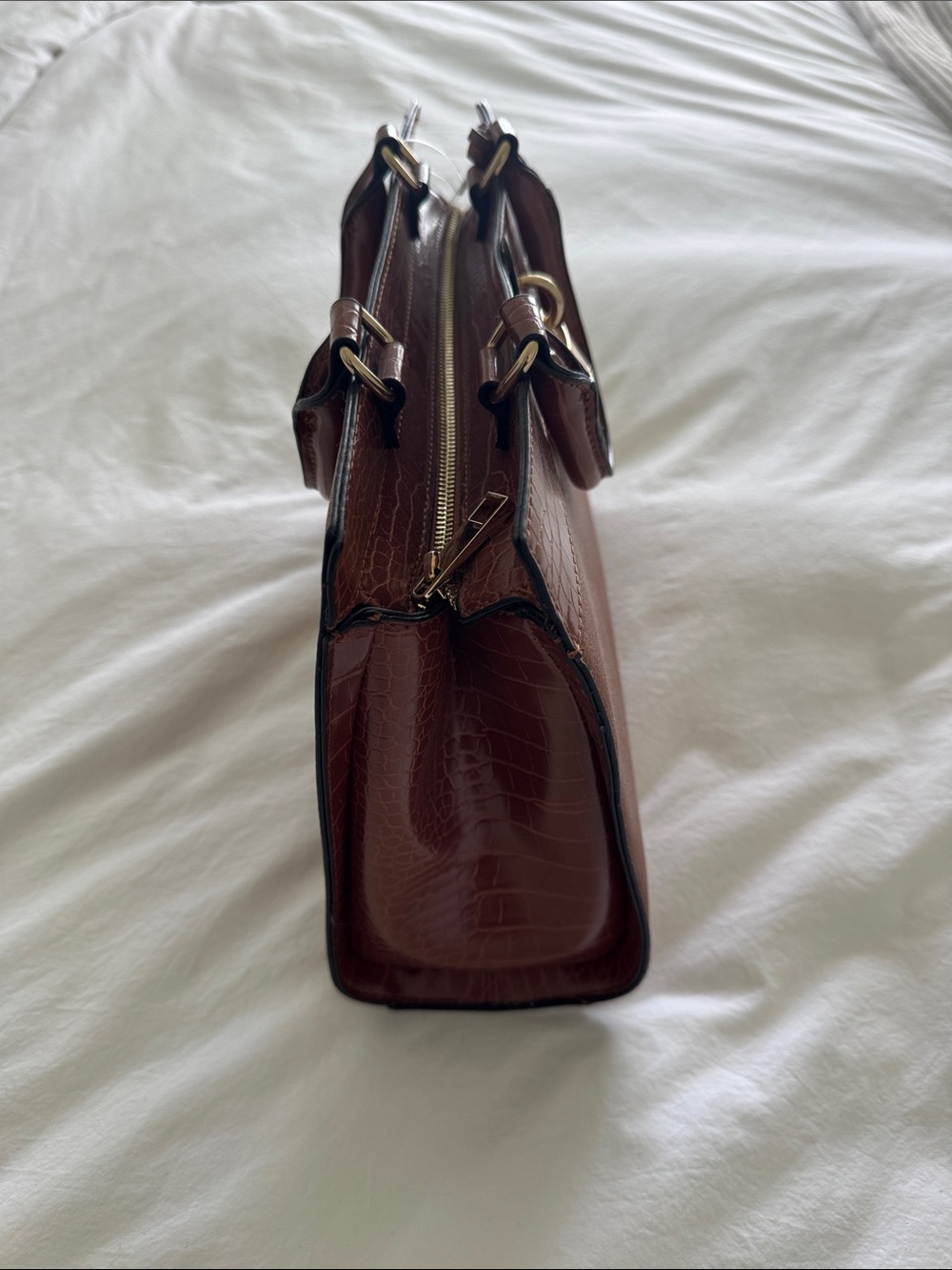 NWT Aldo Taunn Croc-Trim Top-Handle Satchel Hand Bag Purse in Rust - Picture 7 of 13